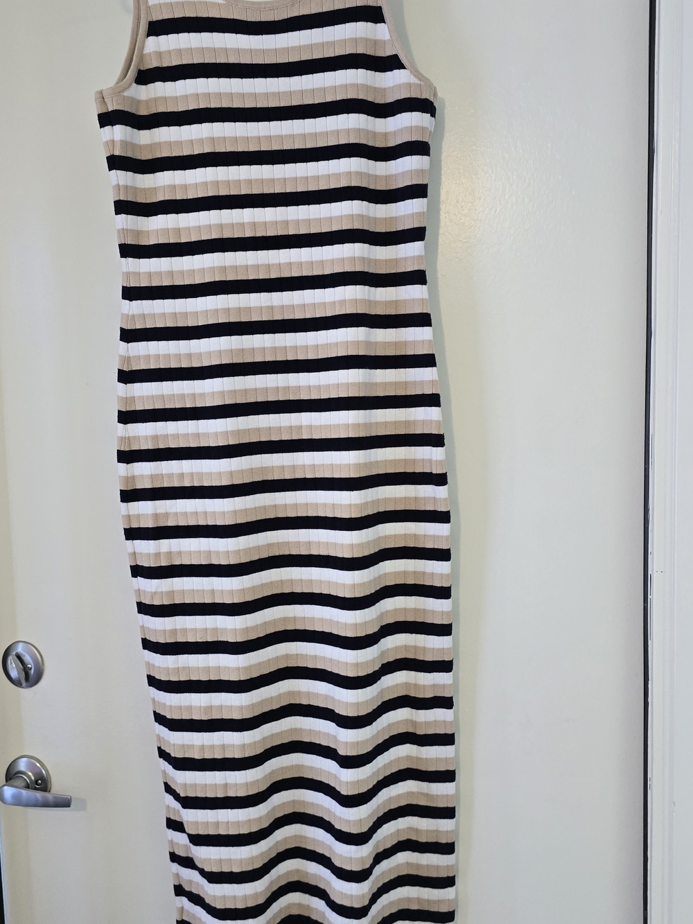 Lucky Brand Sleeveless Ribbed Maxi Dress in Black and Cream